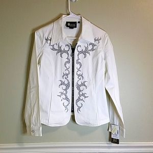 Christine Alenxerder Hematite Flames Crystal Zip Jacket, Fitted Zipper Size:M